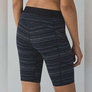 Lululemon 6 What The Sport Short Long Cyber Stripe Blue Black Pocket Compression
